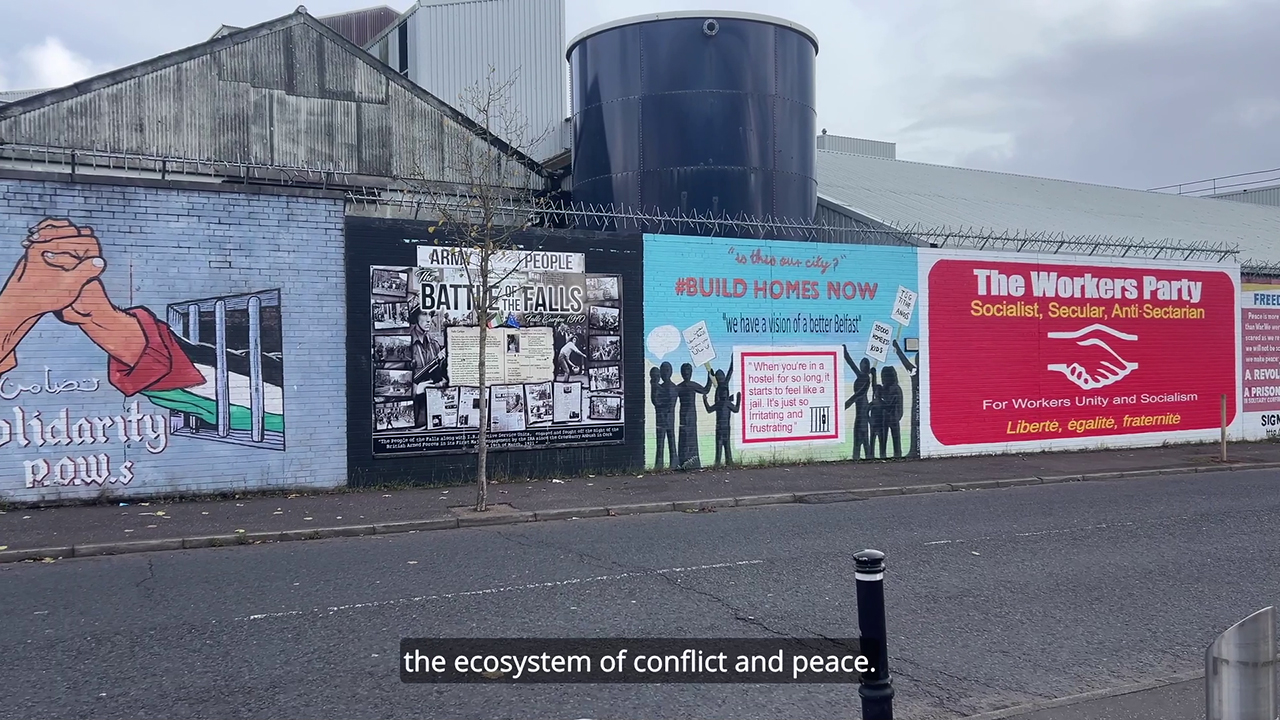 screenshot of video of peace wall in Belfast